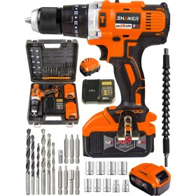 Resim Snaiker 21 V 1.2 Ah 13 mm Metal Mandren Darbeli Çift Akülü Vidalama Matkap + 27 Parça Pro Set Turuncu 