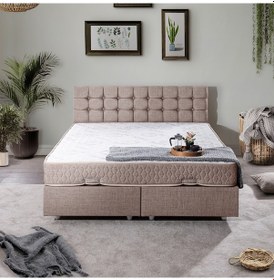 Resim Venedik Çift Kişilik Baza Başlık Letto Yatak Seti - Açık Kahve 150 x 200 