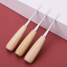 Resim 1 adet Elde Taşınabilir Delik Delme Koni Aracı Ahşap Sap Çizik Koni Aracı İğne Delme Deri Dikiş El Sanatları Kumaş Çanta Delik DIY El Yapımı Aracı 