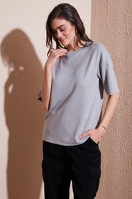 Resim Lela Streç Oversize Fit Bisiklet Yaka T Shirt Bayan T SHİRT 5865911 