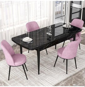 Resim Canisa Concept Kor Serisi, 70x114 Açılabilir Yemek Masası Takımı, Siyah Mermer Desen Masa Ve 4 Pembe Sandalye Masa Siyah Mermer Sandalyeler Pembe 