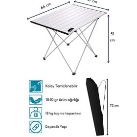 Resim Kamp Ayısı Orta Boy Alüminyum Çantalı Katlanabilir Kamp Ve Piknik Masası - Gri 66x47x51 CM 