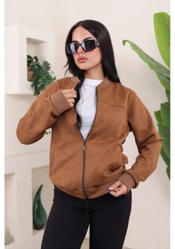 Resim Kadın Relax Fit Bomber Süet Ceket Kahve Süet 