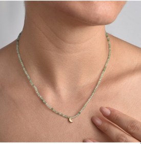Resim 14 Ayar Altın Kaplama Doğal Yeşil Florit Taşlı Ay Detaylı Gümüş Kolye - Ngs00127 