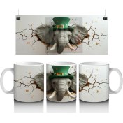 Resim St. Patrick Şapkasıyla Fil Figürü – Baskılı Kahve Kupası 