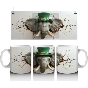Resim St. Patrick Şapkasıyla Fil Figürü – Baskılı Kahve Kupası 