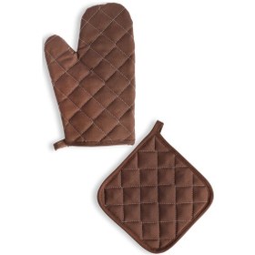 Resim Yanmaz Fırın Eldiveni Ve Fırın Tutacağı 1 Eldiven 1 Tutacak Kahverengi 
