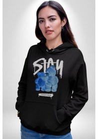 Resim Birlikte Kal Kadın Erkek Siyah Kapüşonlu Sweatshirt Hoodie Siyah 