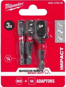 Resim Milwaukee Hex Lokma Adaptor Seti 3 Prç 1/4-3/8-1/2 