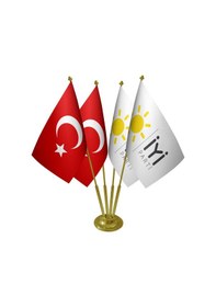 Resim Masa Üstü İyi Parti Bayrağı Türk Bayrağı Dörtlü Pirinç Direk Masa 