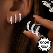 Resim Kadınlar için Şık S925 Gümüş Çift Bar Küpe - Parlayan Kübik Zirkonya, Düşük Alerji, Günlük Kullanım, Müzik Festivalleri ve Özel Günler için Mükemmel Hediye, Her Gün Küpeler | Parlayan Küpeler | Hipoalerjenik Küpeler 