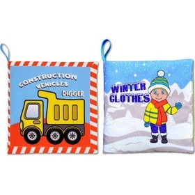 Resim 2 Kitap Tox İngilizce İş Makinaları Ve Kışlık Giysiler Kumaş Sessiz Kitap E118 E124 - Bez Kitap , Eğitici Oyuncak , Yumuşak Ve Hışırtılı 