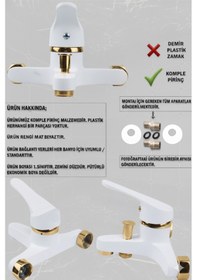 Resim 56623 Banyo Bataryası Duş Musluğu Musluk Armatür Siyah Beyaz Krom Gold Beyaz - Gold 