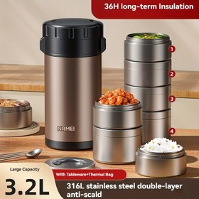 Resim 70oz/94oz/107oz, Yetişkinler için Paslanmaz Çelik Vakumlu Termos ve Katlanabilir Bento Kutusu ile Taşınabilir Yemek Kabı, Geniş Ağızlı Sızdırmaz Okula Dönüşüm Çantası 