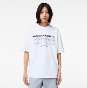 Resim Lacoste Erkek Loose Fit Bisiklet Yaka Baskılı Beyaz T-shirt 