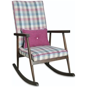 Resim Asedia Trend Ceviz Ekose Pembe Sallanan Sandalye Dinlenme Koltuğu 