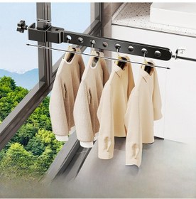 Resim Yifomall Pencereye Takılan Güvenlikli Çamaşır Kurutma Çubuğu, Siyah Sabit Tip, 8 Delikli Tam Katı, Balkon/ Pencere Kullanıma Uygun, Kolay Kurulum, Dayanıklı Malzeme Diğer 