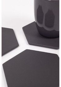Resim Antrasit Altıgen Deri Bardak Altlığı 3 Adet Siyah 