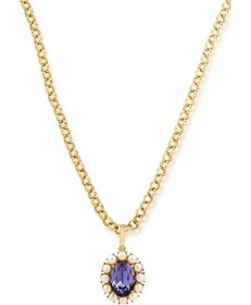 Resim Petite Ninon Pompadour Oval Mor Charm - Mor / Altın Kaplama / 60cm Zincir Kolyeli 
