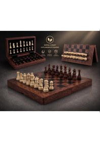 Resim Lüks Doğal Ahşap Manyetik Satranç Takımı 30x30 Cm Katlanabilir Özel Yuvalı Premium Satranç Seti 