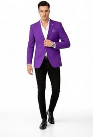 Resim Plus Scorpion Erkek Slim Fit Mono Yaka Tek Düğmeli Blazer Ceket - Çift Yırtmaçlı, Premium Dokuma (Mor, 46) 