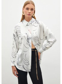 Resim Sateen Desenli Salaş Gömlek - Siyah-134875 Siyah 