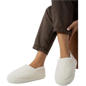 Resim Kadın Lastikli Kaymaz Taban Peluş Havlu Kumaş Ev Ayakkabısı Panduf Beyaz-beyaz Beyaz 