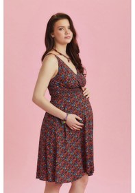 Resim Los Banditos Etnik Desenli Bohem Tarz Kruvaze V Yaka Hamile Elbise 001 