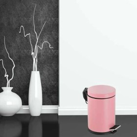 Resim Vinoks Premium Serisi 12 Litre Hacimli Paslanmaz Banyo-Mutfak Pedallı Çöp Kovası Pembe, 12L 