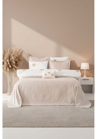 Resim Rivaistanbul Palmiye Vizon Nakışlı Çift Kişilik Nevresimli Pike Seti - 8 Parça Çeyiz Seti Vizon 