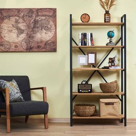 Resim Just Home Athena 5 Raflı Geniş Metal Kitaplık - Atlantik Çam 