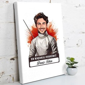 Resim Karikatürlü En Başarılı Erkek Eskrimci Kanvas Tablo 
