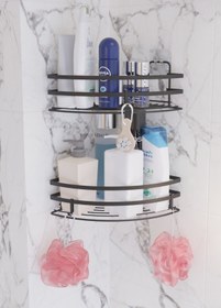 Resim SUNTEL BANYO MUTFAK AKSESUARLARI Tek Katlı Sticker Yapışkan Lamlı Banyo köşeliği 2lı set + 3 adet Kanca 