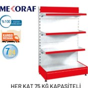 Resim Mekoraf 1.Kalite Tek Taraflı Market Rafı H:135Cm 4 Katlı Beyaz 
