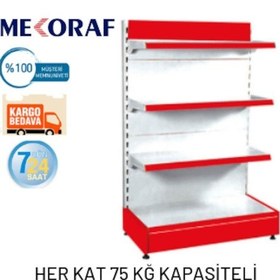 Resim Mekoraf 1.Kalite Tek Taraflı Market Rafı H:135Cm 4 Katlı Beyaz 