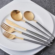 Resim Jumbo Colors 30 Parça Siyah Mat Altın 6 Kişilik Çatal Kaşık Bıçak Seti 