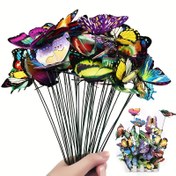Resim [2D Düz] 100 adet/takım (Kelebekler*50 + Çubuklar*50) 3D Kelebek Tabakları - Canlı Dış Mekan Bahçe ve Çim Dekorasyonu, Bayram Dekoru için Mükemmel. 