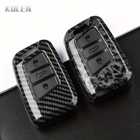 Resim For Volkswagen Tiguan MK2, Magotan, Passat B8 CC, Skoda Superb A7 için ABS Karbon Fiber Araba Anahtar Kılıfı Kapak, Dayanıklı Plastik, Şık Siyah ve Gri Tasarım ile Metalik Düğmeler, Araba Anahtar Tutucu|Şık Anahtar Kılıfı|Dayanıklı Plastik Kılıf, Araba Anahtar Düzenleyici 
