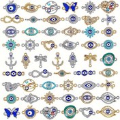 Resim 30/50 Adet Karışık Alaşım Nazar Boncuğu Bağlantıları ve Taşlı Nazar Boncuklar DIY Bileklik, Kolye ve Küpe Yapımı için 