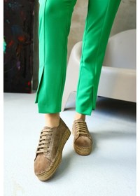 Resim Daria Vizon Hakiki Süet Bağcıklı Kadın Espadril Ayakkabı VİZON 