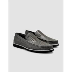 Resim Cabani %100 Hakiki Deri Gri Erkek Loafer 