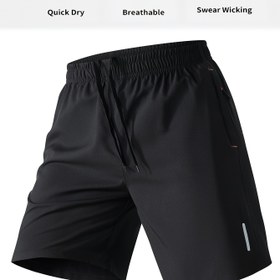 Resim Erkekler için Günlük Dış Mekan Spor Şortları - Fermuar Detaylı Hafif Polyester Karışımı, Normal Kesim, Düz Renk, Plaj ve Günlük Kıyafetler İçin İdeal 
