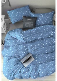 Resim Doğal Pamuk Çift Kişilik Nevresim Takımı Yıldızlı Mavi 