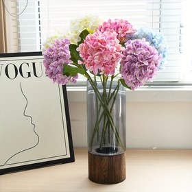 Resim Canlı Renklerde 5 Adet Yapay Hortensia İpek Çiçek Buketi - Düğün Merkezleri, Ev Dekoru ve Masa Ayarları İçin Mükemmel - Gerçekçi Yeşil Yapraklar Dahil, Çiçek Süslemeleri, Nişan Merkezi, Modern Masa Vurgusu, Dayanıklı Kumaş Çiçekler 