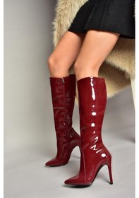 Resim Fox Shoes N372530108 Bordo Rugan İnce Topuklu Sivri Burun Kadın Çizme Bordo-rugan Bordo 