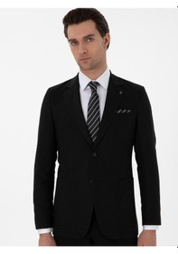 Resim Cacharel Siyah Slim Fit Keten Karışımlı Takım Elbise 