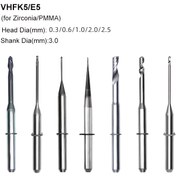 Resim Zirkonya ve PMMA için VHF K5 E5 Freze Matkap Uçları Tek Kesim Elmas Kaplama D3 *0.3mm/0.6mm/1.0mm/2.0mm/2.5mm CAD CAM Freze Matkaplar 