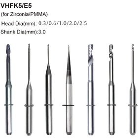 Resim Zirkonya ve PMMA için VHF K5 E5 Freze Matkap Uçları Tek Kesim Elmas Kaplama D3 *0.3mm/0.6mm/1.0mm/2.0mm/2.5mm CAD CAM Freze Matkaplar 