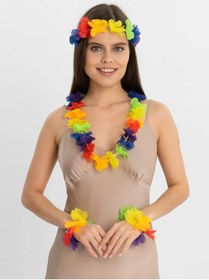 Resim AyrStore Rengarenk Hawaii Kolye Taç Bileklik Seti 4 Parça 