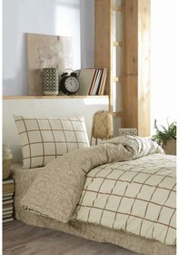 Resim Cozy Home Tek Kişilik Lastikli Çarşaflı Nevresim Takımı Kare Krem 